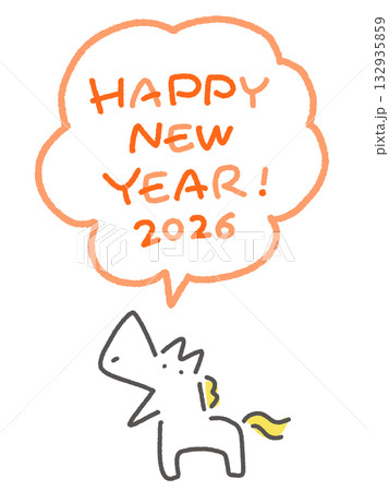 新年をお祝いする白馬　HAPPY NEW YEAR 2026 手書き文字　吹き出し 132935859