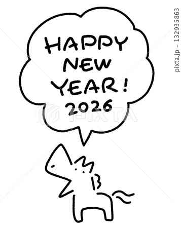 新年をお祝いする馬　HAPPY NEW YEAR 2026 手書き文字　吹き出し 132935863