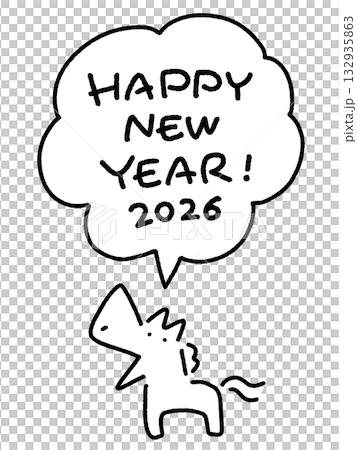 新年をお祝いする馬　HAPPY NEW YEAR 2026 手書き文字　吹き出し 132935863