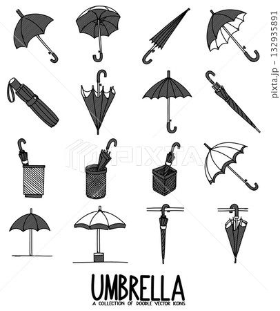 Umbrella Doodle vector icon set. Drawing sketch illustration hand drawn line eps10 Umbrella Doodle vector icon set. Drawing sketch illustration hand drawn line eps10 132935891