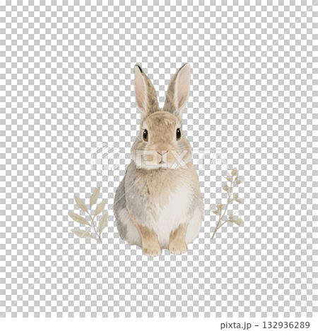 Watercolor antique botanical rabbit illustration AI 132936289