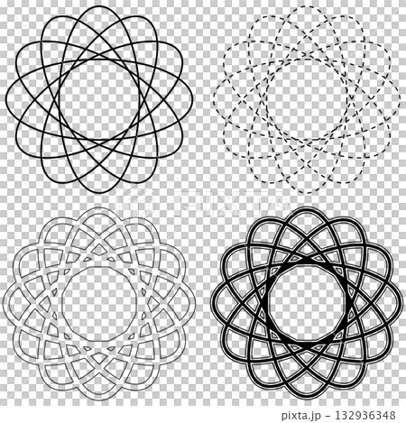 一組由幾何曲線組成的四個圓形圖案 132936348