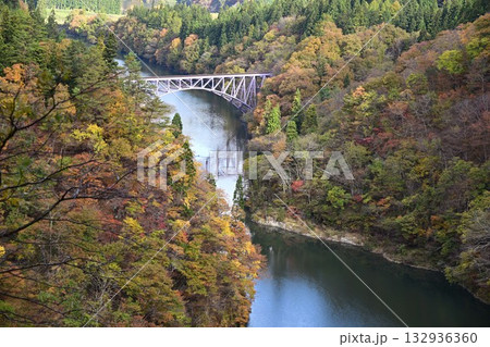 只見線第一橋梁と紅葉 只見線第一橋梁と紅葉 132936360