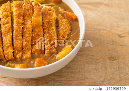 curry ramen noodles with tonkatsu fried pork cutlet curry ramen noodles with tonkatsu fried pork cutlet 132936599