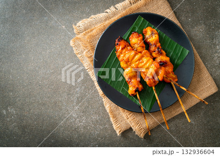 grilled chicken skewer in Asian style grilled chicken skewer in Asian style 132936604