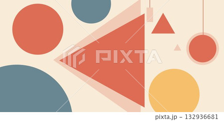Abstract design featuring circles and a large triangle with a light beige background color scheme 132936681