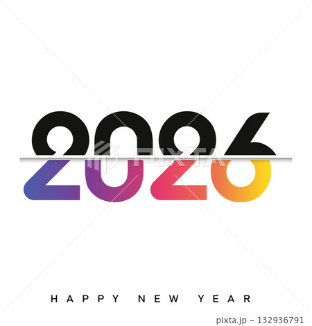 Modern Happy New Year 2026 with colorful gradient typography. Vector Modern Happy New Year 2026 with colorful gradient typography. Vector 132936791