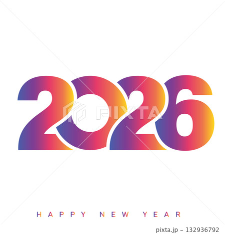 Modern Happy New Year 2026 with colorful gradient typography. Vector 132936792