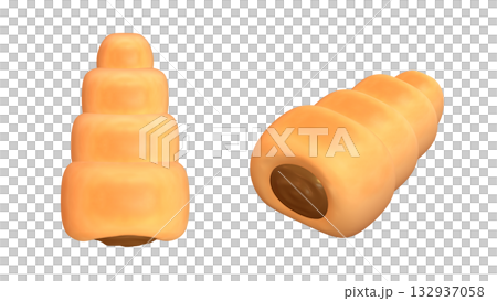 チョココロネの3DCGレンダー素材。リアルで美味しそうなブレッドのイラスト 132937058