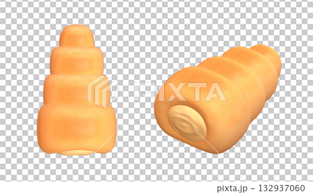 クリームコロネの3DCGレンダー素材。リアルで美味しそうなブレッドのイラスト 132937060