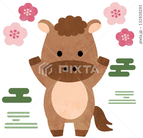 かわいい馬・午年の2026年年賀状アイコンイラスト 132938291