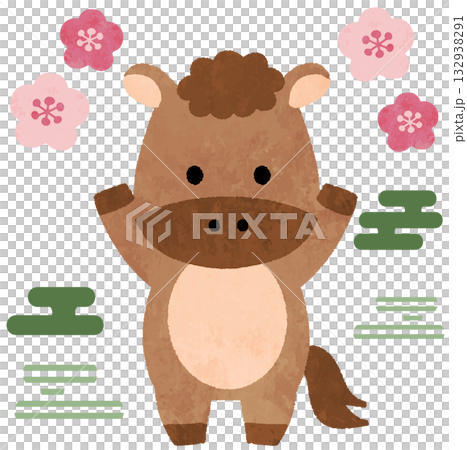 かわいい馬・午年の2026年年賀状アイコンイラスト 132938291