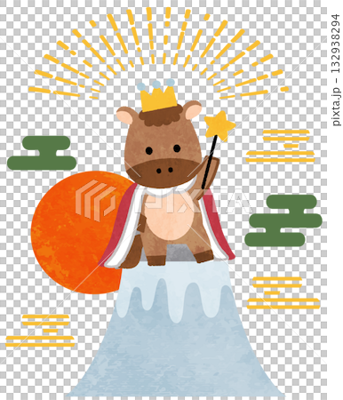 Cute horse on Mount Fuji, Year of the Horse 2026 New Year's card icon illustration 132938294