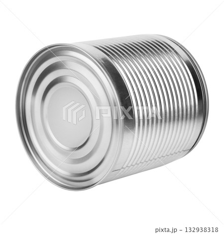 Tin can of canned peas and corn isolated on white background 132938318