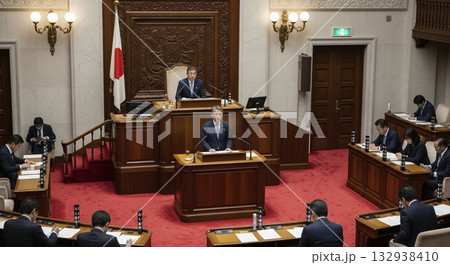 国会議事堂で答弁する国会議員 国会議事堂で答弁する国会議員 132938410