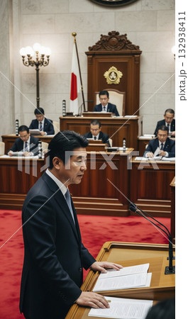 国会議事堂で答弁する国会議員 国会議事堂で答弁する国会議員 132938411