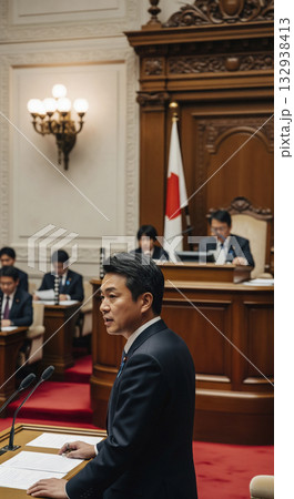 国会議事堂で答弁する国会議員 国会議事堂で答弁する国会議員 132938413