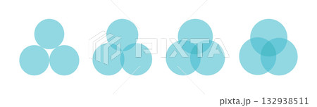 Three intersecting circles set. Circle Venn diagram with three parts. Infographic chart blue icon. 3 overlap balance elements diagram. Vector illustration isolated on white background 132938511