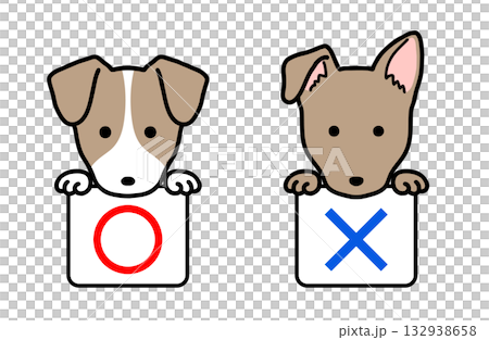 イラスト素材:マルバツ 正解 不正解 犬 イラスト素材:マルバツ 正解 不正解 犬 132938658