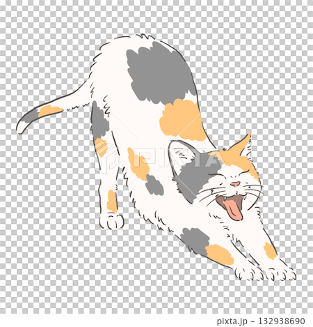のびをする三毛猫のイラスト のびをする三毛猫のイラスト 132938690