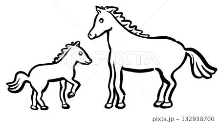 かわいい親子の馬イラスト　1色 132938700