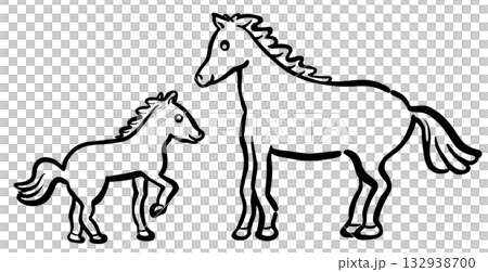 可愛的母子騎馬插畫，單色 132938700