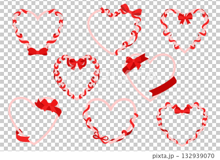 一組用絲帶包裹的心形相框插圖 132939070