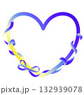 ブルーとイエローのリボンのハートフレーム 132939078