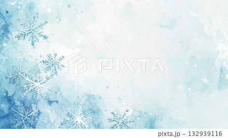水彩で描いた雪の結晶のイラスト横長3 132939116