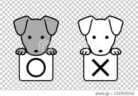 Illustration material: Right and wrong answers, dog, monochrome Illustration material: Right and wrong answers, dog, monochrome 132939242