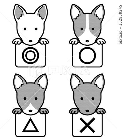 イラスト素材：マルバツ　正解　不正解　犬　モノクロ 132939245