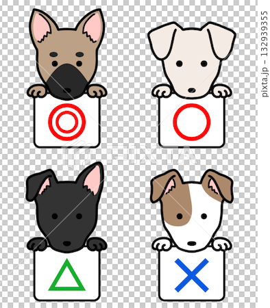 イラスト素材：マルバツ　正解　不正解　犬 132939355