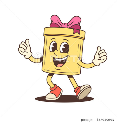 Happy Cartoon Gift Box Character Giving Thumbs Up Gesture Vector Illustration 132939693