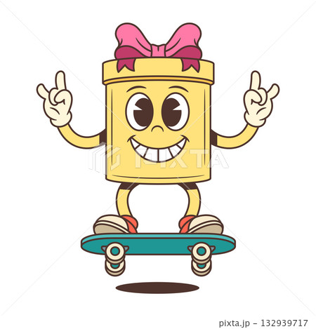 Cool Cartoon Gift Box Character Riding Skateboard And Making Rock Gesture Vector Illustration Cool Cartoon Gift Box Character Riding Skateboard And Making Rock Gesture Vector Illustration 132939717