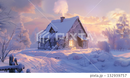 雪の積もった小屋 雪の積もった小屋 132939757