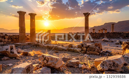 Jerusalem Israel city sunset view panorama over ancient desert mountains and rocks Jerusalem Israel city sunset view panorama over ancient desert mountains and rocks 132939886