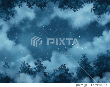 Fantasy night sky with clouds and stars. Vector illustration for your design. 132940053