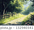 Beautiful summer landscape with trees, grass and flowers. Digital painting 132940341