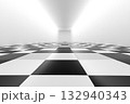 3d render of empty room with white and black square tiles floor 132940343