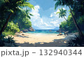 Tropical beach with palm trees and blue sky, digital painting 132940344