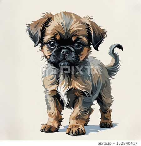 ブリュッセルグリフォンの子犬が前を向いて立つ 132940417