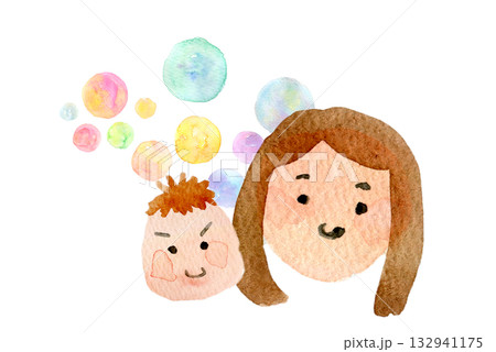 水彩イラスト　手描きイラスト　家族　人物イラスト 132941175