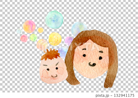 水彩イラスト　手描きイラスト　家族　人物イラスト 132941175