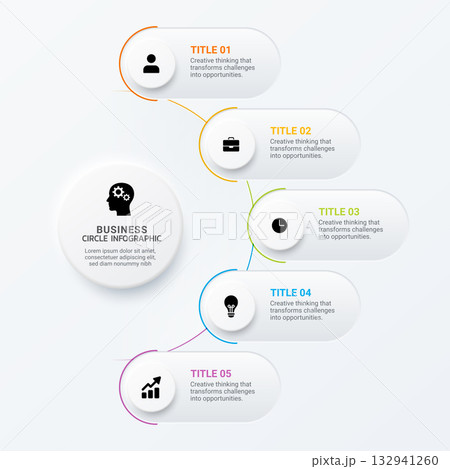 Neumorphism business circle infographic steps modern workflow template 132941260