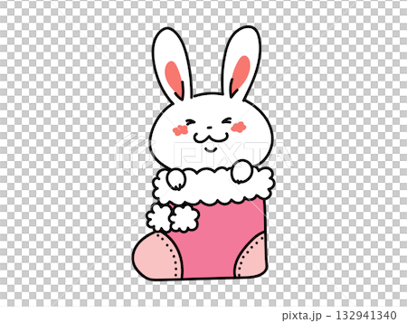 クリスマスブーツに入ったかわいいうさぎさん クリスマスブーツに入ったかわいいうさぎさん 132941340