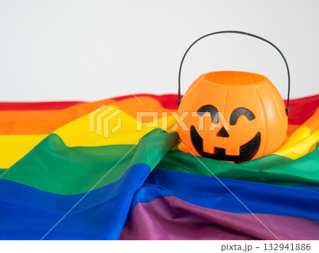 Jack o lantern on lgbt flag.  132941886