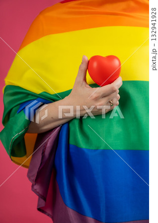 Celebrating Love and Diversity with Pride Flag.  132941928