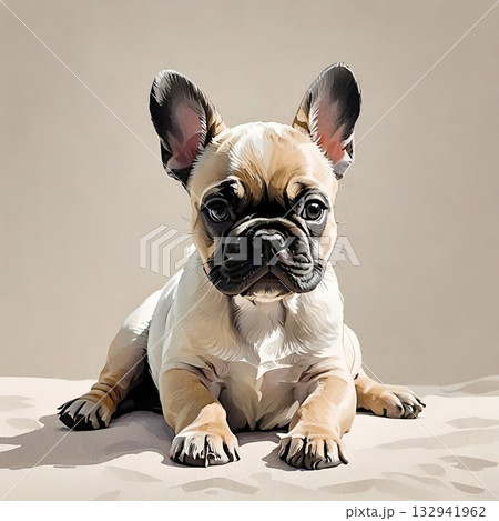 フレンチブルドッグの子犬が寝そべる可愛いイラスト フレンチブルドッグの子犬が寝そべる可愛いイラスト 132941962
