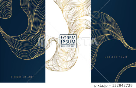 Luxury gold wave pattern background, elegant vector abstract lines and modern Japanese design. Premium packaging, labels, invitations, and sophisticated branding projects 132942729