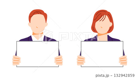 パネルを持つビジネスパーソンの男女のイラスト。フラットデザイン。 132942859